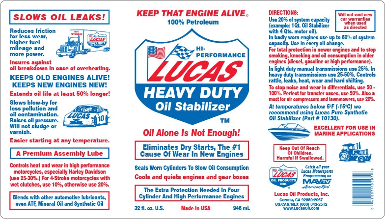 LUCAS ENGINE OIL ADDITIVE ルーカス エンジンオイル アディティブ LUCAS HEAVY DUTY OIL STABILIZER   1クォートｘ12本(3ガロン) #10001