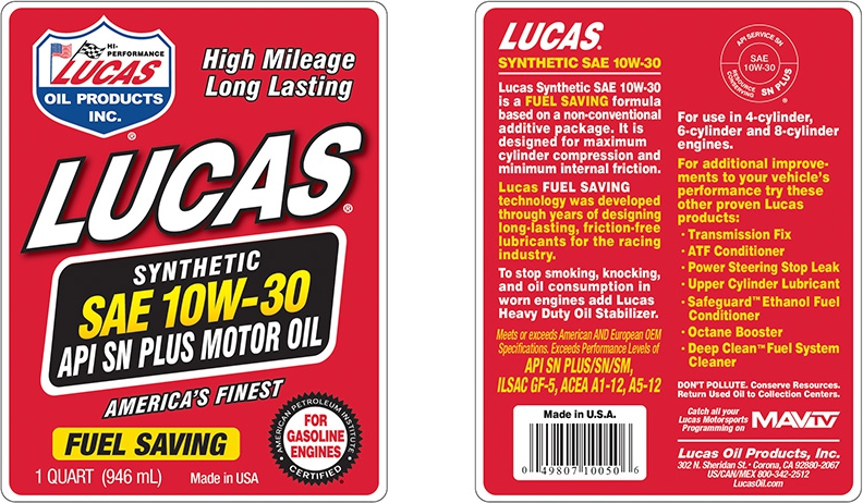 Lucas Oil 10050 Lucas High Performance Synthetic Oil